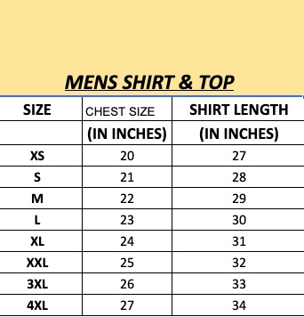 Jersey size chart